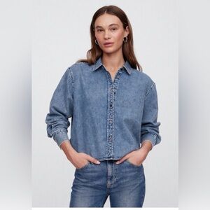 Gap Oversized Studded Western Rodeo Cropped Denim Button-Down Shirt NWOT S